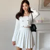 Work Dresses Fashion Korean Style Sexy Street Clothes Women Vintage Double Breasted Short Coat Jacket Pleated Mini Skirt Female 2 Pieces Set