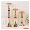 Candle Holders Wedding Holder 32/38/50Cm Sier/Gold Candlestick Home Decoration Ornaments Road Lead Main Table Vase Flower Arrangemen Ot4My