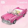 Model Building Kits Model Building Kits Mini Building Blocks pink convertible assembling building model assembling small particle toys pink classic car L230912