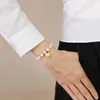 Link Bracelets Fashion Pearl Heart Pendant Bracelet For Women IP Gold Kpop Simple Aesthetic Jewelry