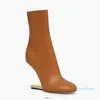 2023- Winter First Ankle Boots Women Leather Round toe interior side Zipper head gold shape stereo heel Luxury Profiled With Novel Size 35-43