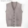 Herrtröjor Herrtröjor Högkvalitativ manlig knappar Up Knitwear Autumn Spring Sleeveless ulltröja Man Casual Knit Coat Plaid Cardigan Vest L230912