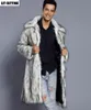 男性用毛皮のフェイクファーオスヨーロッパアメリカ秋のジャケットウィンタースクエアカラープラスサイズ模倣ロングファーコート3xlホワイトフェイクメンウールトレンチコート230911