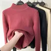 Kobiety swetry ciepłe kobiety kintted pullovers Autumn Slim Office Lady Korean Casual Turtleeck Soft Black Winter Basic Velvet Sweter dla