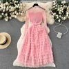 Casual Dresses Runway Fashion Lace Patchwork Mesh Cake Women Summer Fall Elegant Long Sleeve Cascading Ruffles Parted Party Vestidos