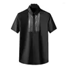 Herrenhemden Sommer Schwarz-Weiß-Hemd mit tschechischem Strass-Stempel Kurzarm Slim Fit Casual Bottoming Top Herren