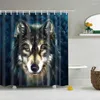 Rideaux de douche loups 3D imprimés avec crochets, ensemble de rideaux de bain en tissu Polyester imperméable, écran de salle de bains