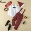 Kledingsets Ceeniu 2-6Y Kerstoutfit voor kinderen voor jongens, meisjes, witte stropdas, overhemden en geruite broeken/rokken, zus en broer, bijpassende outfits 230912