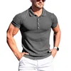 Erkekler Tişörtleri Yaz Polo Erkekler Katı Çizgi Fitness Esnekliği Moda Stand Yaka Erkekler İçin Kısa Kollu