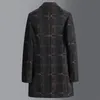 Herenwolmix herfst/winter middellange trenchcoat voor heren Mode Houndstooth geruite wollen herenjas revers dikke warme herenjas 230911