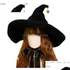 Cappelli da festa Adt Cappello da strega di Halloween Gioco di ruolo Grande costume nero Veet Corner con fascia per corde Z230809 Drop Delivery Home Garden Festiv Dhsng