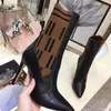 Ankle Boots Domino Designer Martin Boots Classic F Plaid Winter Half Stretch Knit Boots Vintage print Thick Heel Cowhide Women's knight Boots With box