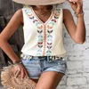 Tanks pour femmes Été Femmes Camisole Style National Col V Sans Manches Broderie Couture Fringe Gilet Lâche Tops Débardeur De Mode