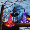 Other Festive Party Supplies Halloween Decoration Witch Hats Led Lights Cap Costume Props Outdoor Tree Hanging Ornament Home Glow Dhqp Dhnf8