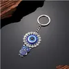 Anéis -chave Design clássico Antique Sier azul Evil Eye Chain Chain Animal Pendant Crafting Keychain pendurado jóias de ornamento para presente Drop dhskb