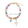 Catena a doppio strato Evil Eye Perla Fascino Argilla polimerica Heishi Perline Braccialetti Summer Beach Style Gioielli Consegna di goccia Dhnh0