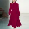 アーバンセクシードレスファッションデザイナー春秋の秋のドレス女性スタンドカラーランタンスリーブビンテージレースアップソリッドエレガントドレス230911