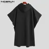 Mezclas para hombres Moda Hombres Capa Abrigos con capucha Sólido Suelto 2023 Streetwear Punk A prueba de viento Trench Chic Invierno Long Cape Poncho INCERUN 230912