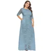 Plus storlek klänningar elegant kvinnlig festklänning 6xl broderi mesh maxi 2023 hösten långärmad ihålig kvinnlig vestido