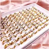 Anneaux de bande Mode 30pcs / lot en acier inoxydable cristal zircon anneau titane bande or sier style mixte hommes et femmes bijoux de mariage par Dhpj7