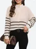 Women's Sweaters Benuynffy Striped 2023 Autumn Winter Casual Half Zip Up Drop Shoulder Long Sleeve Knitted Sweater Pullover Top