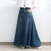 スカートTiyihailey long maxi a-lineスカート女性弾性ウエスト春秋デニムジーンズビンテージデニムビッグヘムM-2xl 230911