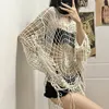 Women's Sweaters Hollow Knit Hooded Top Y2k Clothes Spider Web Spice Girl Mesh Pullovers Thin Women Korean Fashion Fishing Net Sweaters Gothic 230912