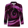 Men's Polos Flower Print Polo Shirts Man Purple Rose Casual Shirt Autumn Fashion Collar T-Shirts Long Sleeves Graphic Oversize Clothes