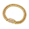 Diamond Golden Pet Chain Necklace 16mm واسعة من الفولاذ المقاوم للصدأ الياقات دوبرمان بولدوغ Pug Puppy Supplies226p