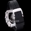 New 35-02 Miyota Automatic Mens Watch Skeleton Dial Steel Case Gents Sport Watches Black Rubber Strap Folding Clasp