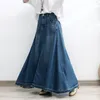 スカートTiyihailey long maxi a-lineスカート女性弾性ウエスト春秋デニムジーンズビンテージデニムビッグヘムM-2xl 230911