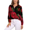 Женские блузки с принтом роз, женская блузка с цветочным принтом и абстрактными повседневными свободными рубашками в стиле ретро с длинными рукавами, топ с принтом, большой размер 2XL 3XL