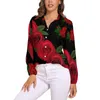 Camicette da donna Camicetta con stampa rose Camicetta floreale astratta casual Camicia retrò a maniche lunghe allentata stampata Top Big Size 2XL 3XL