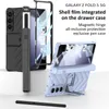 Capa de telefone luxuosa com dobradiça magnética Vogue para Samsung Galaxy Z dobrável Fold5 5G suporte invisível Kickstand membrana dobrável com suporte para caneta deslizante