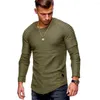 T-shirts pour hommes T-shirt militaire vert col rond à manches longues avec manches raglan plissées à la mode pour hommes sports