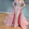 Sukienki w stylu ulicznym różowe cekiny Sukienki Mermaid Sukienki Eleganckie długie rękawy wieczorne suknie 2022 Kobiety na ramię tanie sukienki formalne HKD230912