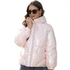 Trench Coats Women Collean Glossy Down Down Cotton 2023 Colon Cotton Padded Tops Parkas Fashion Automne Veste d'hiver Femme