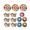 Disposable Dinnerware 48PCS Party Tableware Set Donut Themed Cartoon For Birthday Child