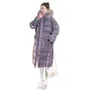 여자 트렌치 코트 스타 다운 재킷 미드 길이 2023 패션 오버 니 겨울 두꺼운 큰 ffur 칼라 코트 트렌드