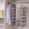 Caixas de armazenamento dupla face dobrável roupa interior meias saco guarda-roupa armário pendurado organizador com bolsos de malha e cabide de metal rotativo
