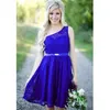Royal Blue Country Bridesmaid Dresses New Short For Weddings Lace Knee Length With Sash One Shoulder Maid of Honor Gowns Under 100