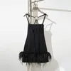 Casual Dresses 2023ss Summer Women's Strapless Suspenderslim Dress High-quality Fashionsexy Lace-up Backless Ostrich Hair A-line Mini Skirt