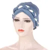 Gorro de turbante musulmán de doble Color para mujer, gorro trenzado, gorro plisado, accesorios para el cabello