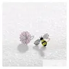 Stud Daisy Bee Renkli Eşyalı% 100 Gerçek Katı 925 Sterling Sier Takı Küpe Toptan Damla Teslimat Dhgarden DHH0M