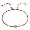 Pulseira boêmia de cor mista com miçangas de arroz, tecido à mão, corda da amizade, pulseira ajustável, punho para mulheres e meninas