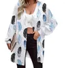 Kvinnors västar 2023 Autumn Fashion Casual Trend Temperament Printing Medium Long Bubble Sleeve Pendlare Löst Cardigan Sticked Coat