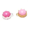 Charms 2pcs Round Crown Pendant Silver Plated Gold Brass Pink Stone Faceted Gemstone Earring Jewelry Necklace Making