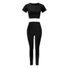 Kvinnors träningsdräkter Kvinnor Yoga Kortärmad kostym Tvådelar Färg Solid Wear Black Two-Piece Dressy Pants For för kläder