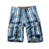 Shorts pour hommes Summer Cotton Plaid Casual Hommes Haute Qualité Cargo Beach Mâle Plus Taille 29-38