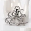 Pins Broschen Octopus Brosche für Männer FL Strasssteine Antik Silber Farbe Schmuck Pin Zubehör Drop Lieferung Dhgye